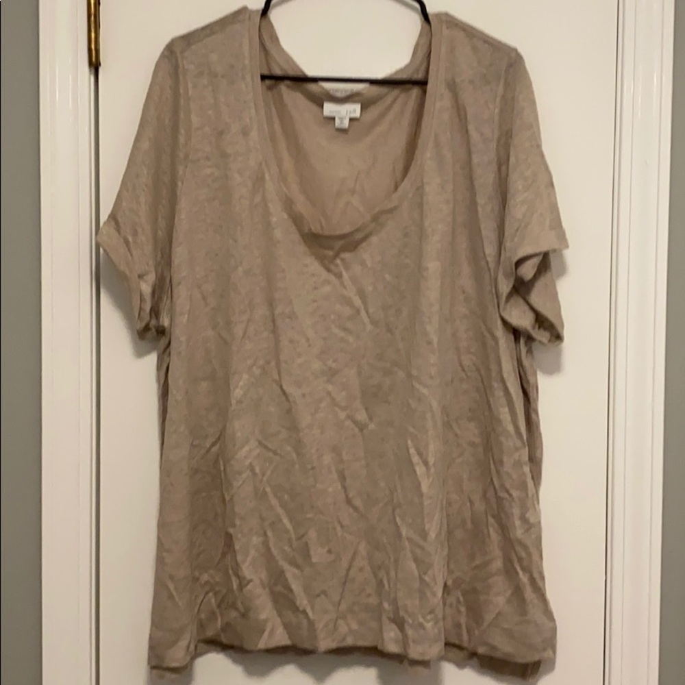 J Jill “Love Linen” Grey/Tan Tee 4XL